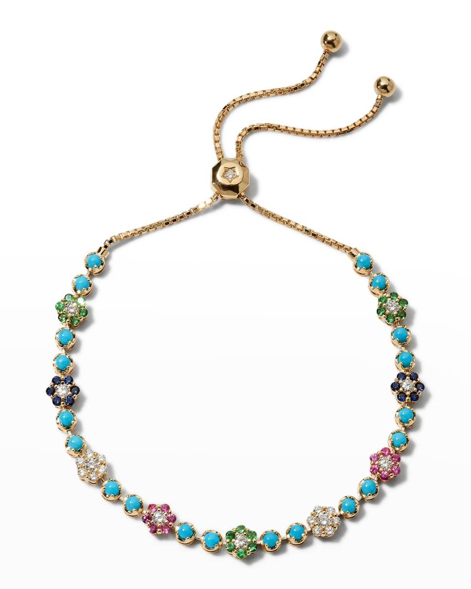 Yellow Gold Bracelet in Tsavorite, Sapphires and Diamonds